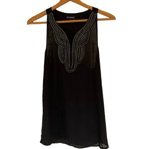 {Wantable} Black Silky Tank with Sparkly Neckline - Medium